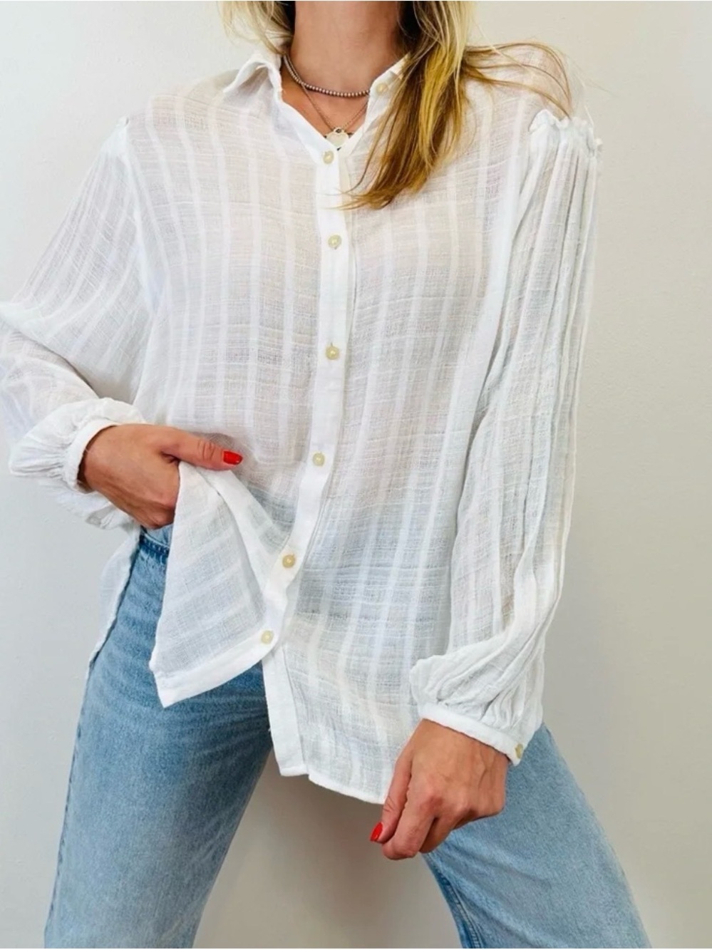 Free People | Headed The Highlands Button Down White Shirt Blouse